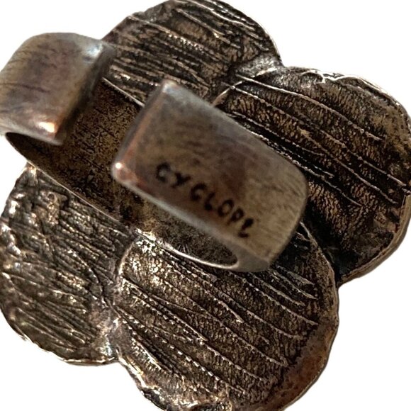 Vintage adjustable 90s Cyclope Floral ring silver tone preloved jewelry - Picture 3 of 7